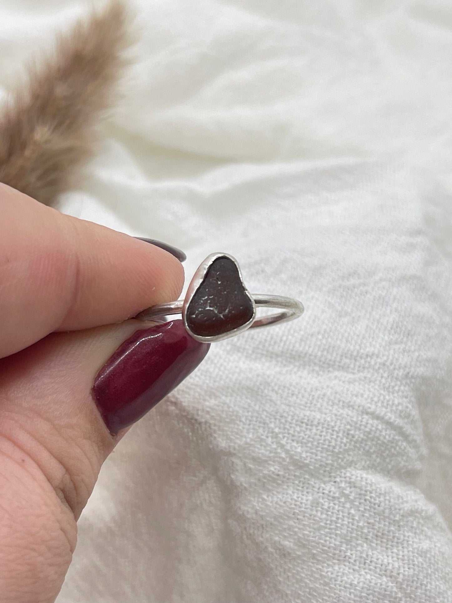 Brown Irish Sea Glass Ring | Size 12 | Simple Band