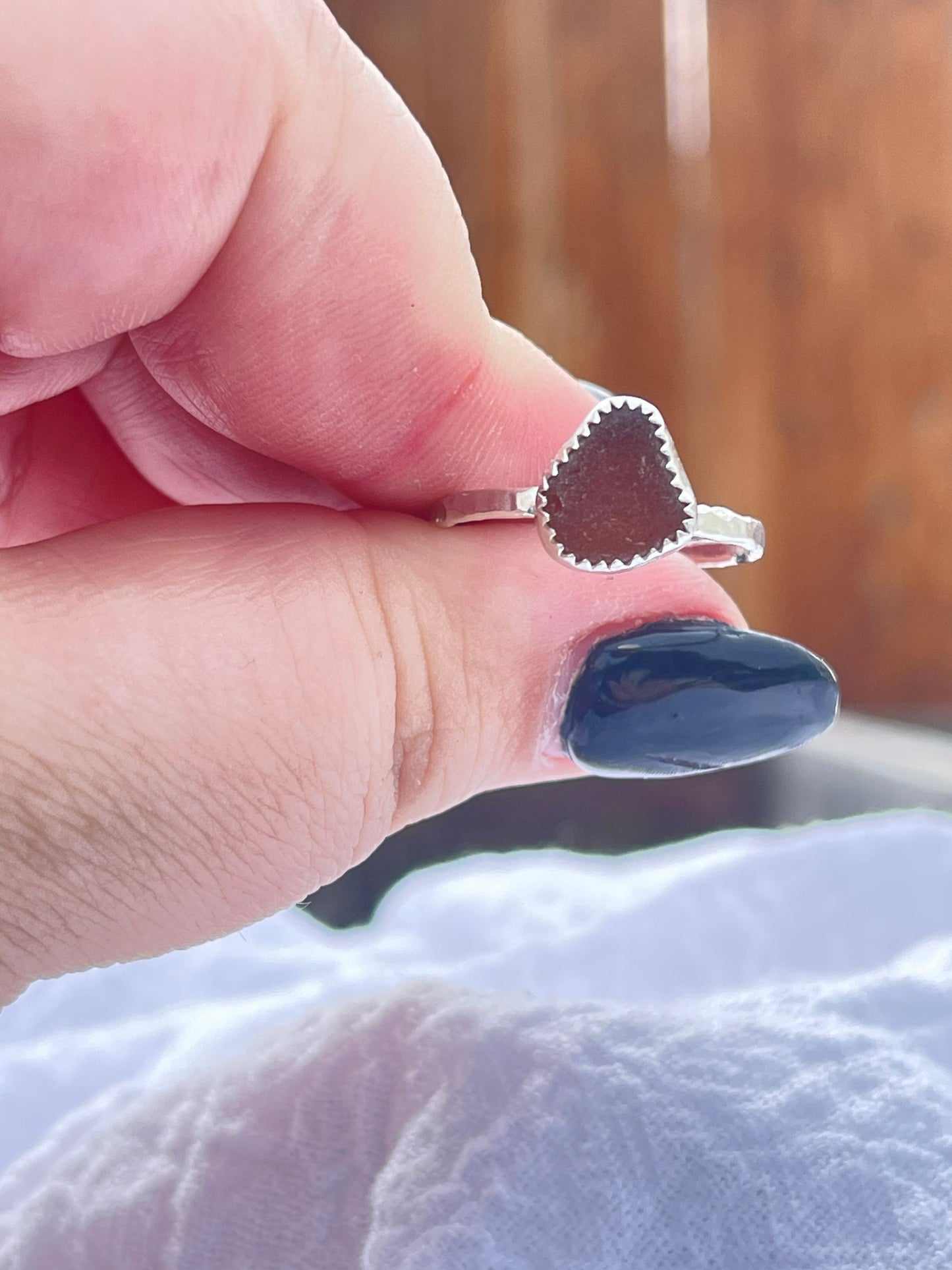Brown Irish Sea Glass Ring | Size 9.5 | Hammered Simple Band