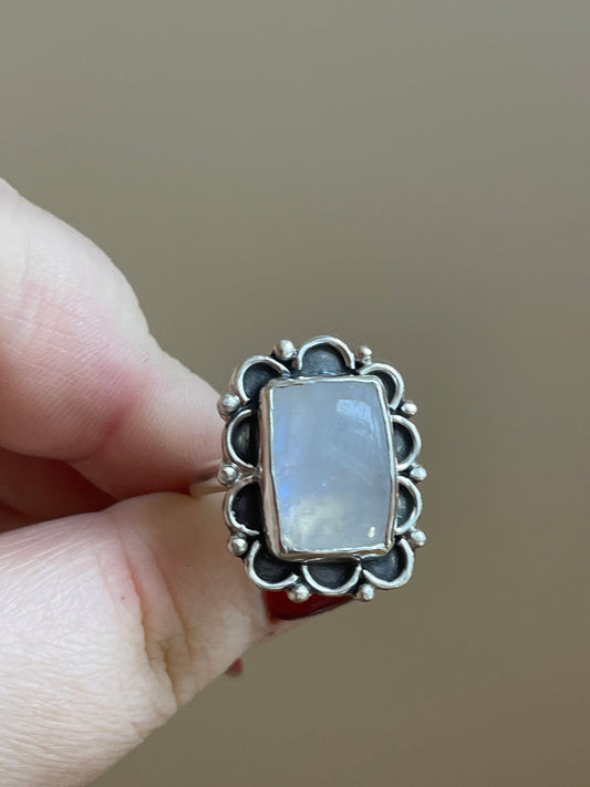 Rainbow Moonstone Ring | size 10 US | Sterling Silver